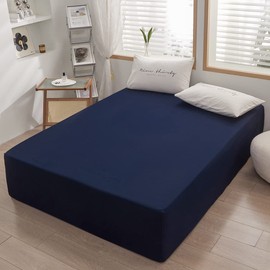 Bedding Twin Size Fitted Sheet Only-Twin Size Deep Pocket Bottom Sheet Fits 15inches Bed Matress Sheet Soft and Microfiber-Easy Care Navy Blue