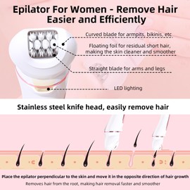 Journeyside Women's Epilator, 5-in-1 Epilator Women's Wireless, Lady Shaver, Epilator for Long-Lasting, Shaving and FaceSpa Face Epilator, Wet & Dry, with Light LED, White