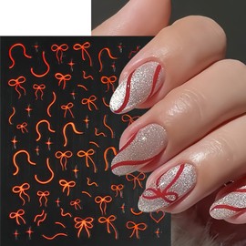 8 Sheets Colorful Bow Nail Art Stickers Gold Pink Red Laser Mini Bow Nail Decals 3D Self-Adhesive Bow-Knot Nail Supplies Heart Line Nails Stickers for Women Girls DIY Acrylic Nail Manicure Accessories