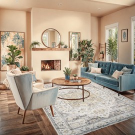 YOFOLY Washable Area Rug - Living Room Large Rug Stain Resistant Carpet Vintage Carpet Bedroom Non-Slip Backing Home Decor Floor Decor Mat (Beige, 6x9)