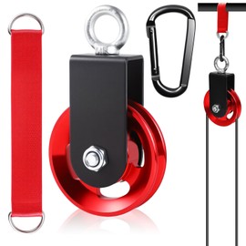 Zdhsufnvw 90mm Roter Umlenkrollen für Seile Riemenscheibe aus Aluminiumlegierung mit U-förmigen Befestigungsbügeln mit Karabinerhaken und Verbindungsgurten für DIY-Fitnessgeräte Home Gym etc
