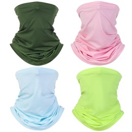 YRANXQUN Cooling Neck Gaiter Scarf for Men and Women, Face Mask, Ski Balaclava Cover, Breathable Bandana, UV Protection, 4 Pack (Army Green Pink Lake Blue green, One Size)