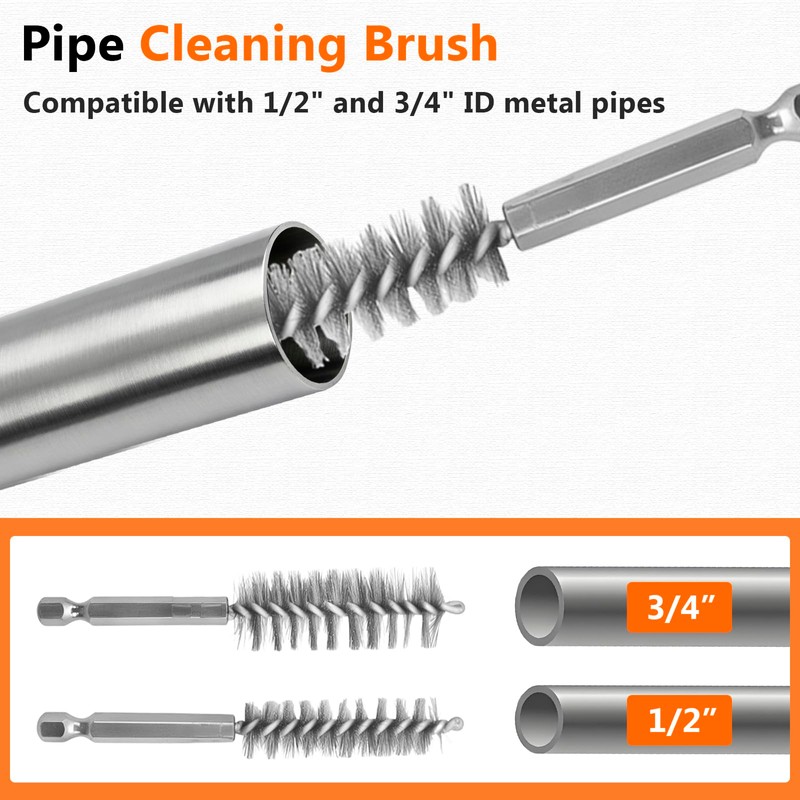 1/2" & 3/4" Cleaner Set for Drill,with 1/4" Hex Shank