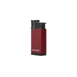 Colibri EVO Angled Single Jet Flame Butane Lighter, Windproof & Refillable, User-Friendly with Carbon Fiber Grip, Blue Fuel Window and Adjustable Flame - Sleek Design (Red Carbon Fiber)