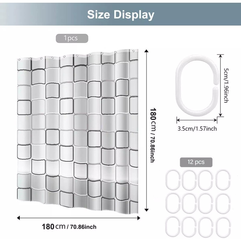 MARZSEFLO Cortina Baño Lavable Tela Impermeable Con Diseño+12 Ganchos