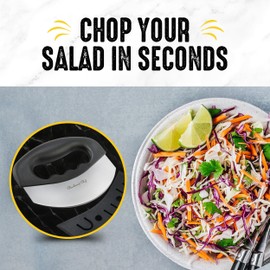 Checkered Chef Salad Chopper Tool with Cover, Mezzaluna Knife Stainless Steel Vegetable Rocker, Mincer, Cutter