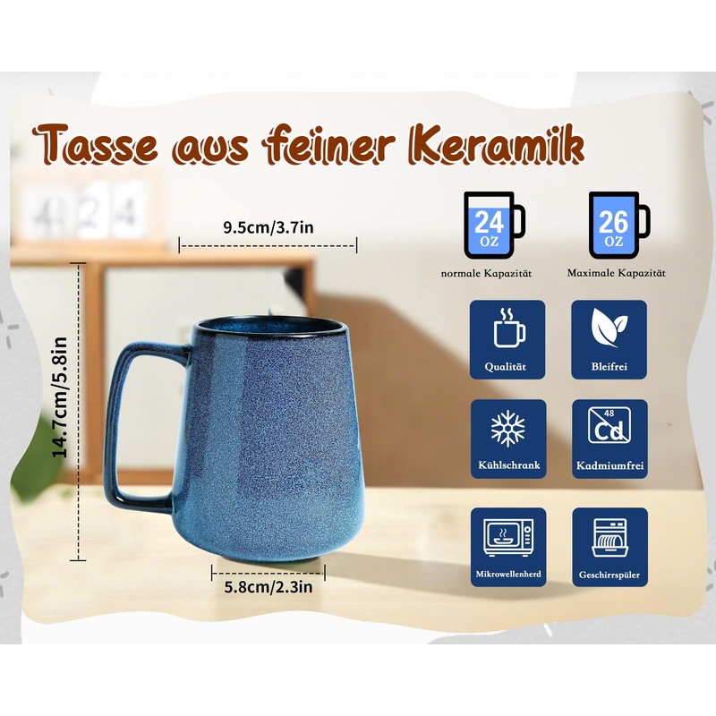 Large Ceramic Coffee Cups, 24 oz / 700 ml Extra