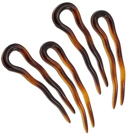Camila Paris AD823 French Twist Stick Hair Fork, 4 Small Wavy U Shaped Hair Pin Clip for Spiral Updo Bun, Tortoise Shell, Fashion Flexible Durable Styling Hair Accessories for Women, Made in France