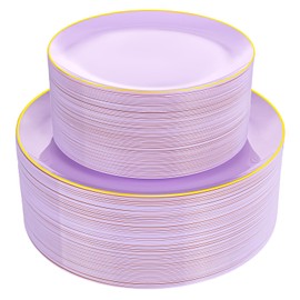 PULOTE PULOTE 100PCS Purple Plastic Plates Disposable - Include 50 Dinner / 50 Dessert Plates Heavy Duty for Party, Wedding&Easter