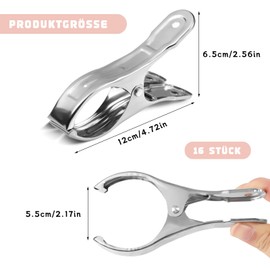 Pack of 16 Large Clothes Pegs, 12 cm Beach Towel Clips, Towel Clips for Beach Loungers, Stainless Steel Clips for Beach Towel, Towel, Bath Towel, Clothing (Silver)