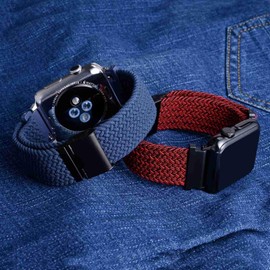 WOCCI 20mm Braided Nylon Watch Bands for Men and Women, 2 Packs Replacement Straps (Blue+Red Black)