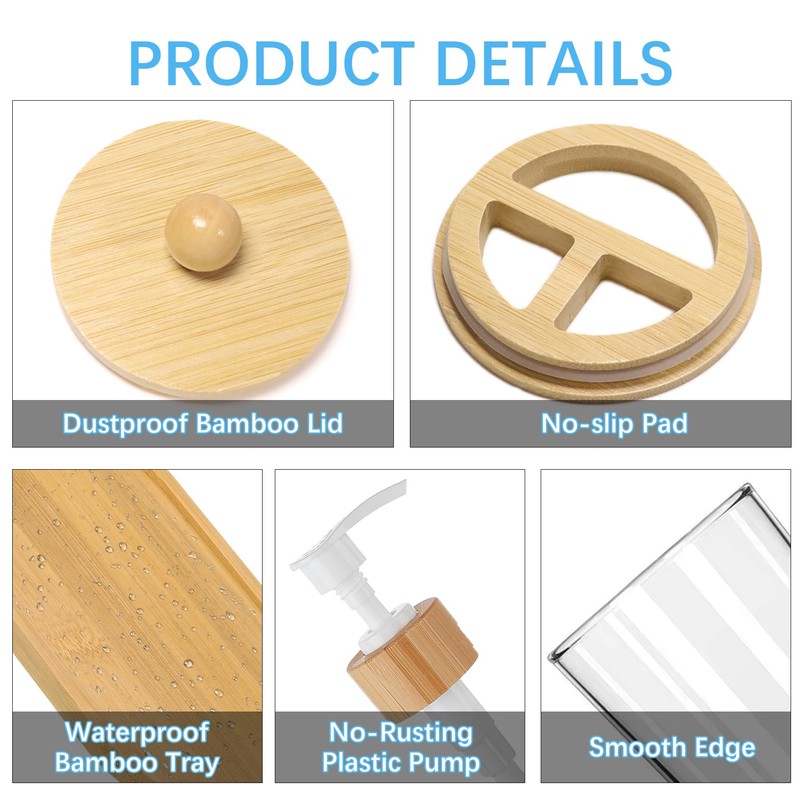 5 Pack Bamboo Bathroom Accessories Set with Tray - Plastic