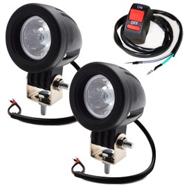 Meliore Universal LED Small Spot Light, Set of 2, 12 V, 24 V, Motorcycle, 10 W, On/Off Switch, CREE Round Headlight, Fog Lamp, Work Light, Work Lamp, Waterproof, White