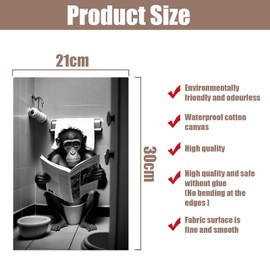 Zamety Bathroom Pictures, Monkey Chimpanzee on Toilet Picture Bathroom, A4 Bathroom Decorative Poster, Pictures Toilet Wall Decoration, Pictures Black White Without Frame, Funny Gift