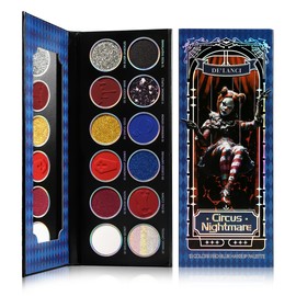 Blue Red Eyeshadow Palette Clown Make-Up Eyeshadow, 12 Colours Burgunry Blue Red Shimmer Multichrome Matt Glitter Metallic Eye Shadow for Smokey Joker Gothic Highly Pigmented SFX Costume Looks