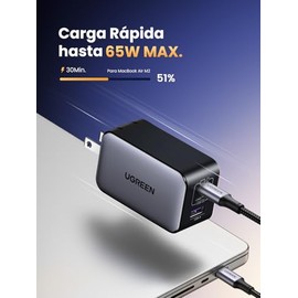 UGREEN Nexode 65W Cargador USB Tipo C GAN con 3 Puertos