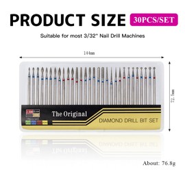 Hugwish 30pcs Nail Drill Attachments Diamond, Nail Drill Bits, Cutter Bits, Cutter for Gel Nails Attachments for Polishing, Gel Removal, Dead Skin, Manicure Tools