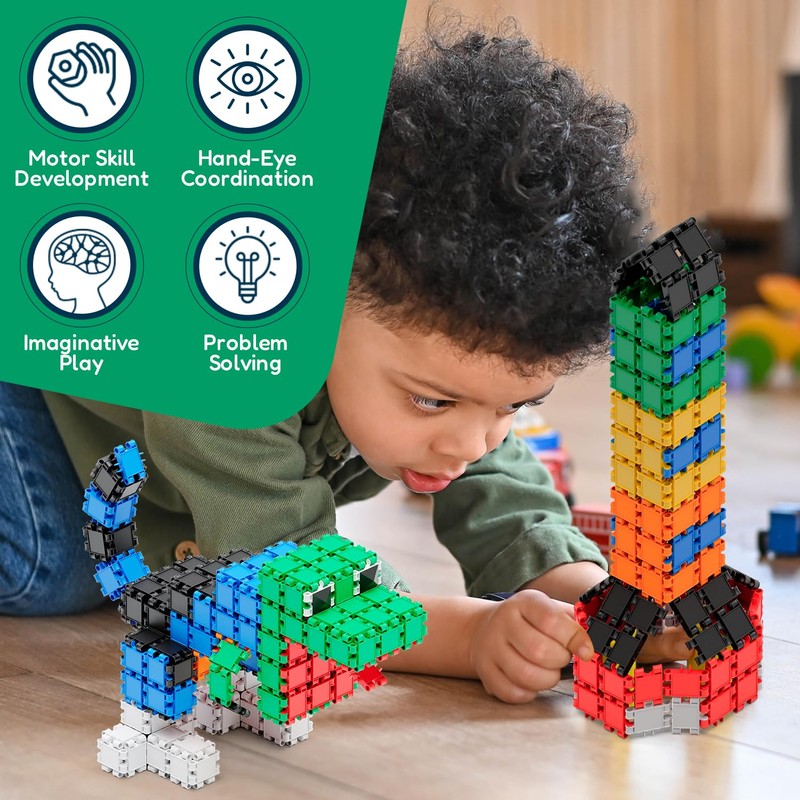 Beblox Building Blocks for Kids - 500-Piece Connecting Tiles Set