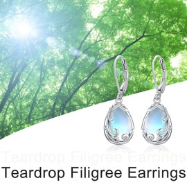 Moonstone Earrings, Sterling Silver 925 Moonstone, Women's Drop Earrings, Hypoallergenic Jewellery for Women, Girls, Sterling Silver, Moonstone
