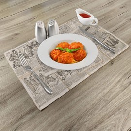 Lunarable Old Newspaper Place Mats Set of 4, Nostalgic Aged Pages with Antique Advertising Fashion Magazines Retro Print, Washable Fabric Placemats for Dining Room Kitchen Table Decor, Black Tan