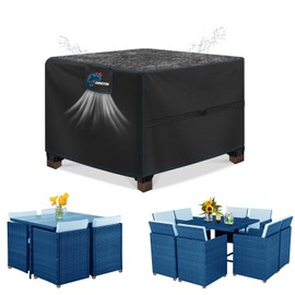 SIRUITON 90x90x90cm Garden Furniture Covers with Air Vent, Waterproof Windproof,Heavy Duty RipProof 420D Oxford Fabric Large Patio Set Cover, Outdoor Table Cover, Square/Rectangular Black