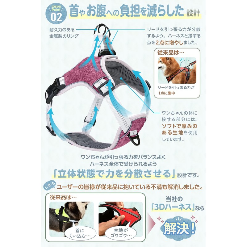 【獣医師推薦】犬 ハーネス （2ステップで簡単装着・首やお腹への負担軽減） 夜間反射材 サイズ調節可能 小型犬 中型犬 大型犬 (くすみブルー, XS)