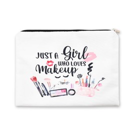 Funny Cosmetic Bag for Women Just A Girl Who Loves Makeup Bag Christmas Birthday Gifts for Granddaughter Daughter Friend Travel Toiletry Pouch with Zipper Cosmetic Makeup Pouches