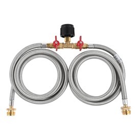 Aupoko 5 Ft 2 Way Y Splitter Adapter Hose, Propane Splitter 2 way with Shut Off Valve to QCC1 / Type1 for 20lbs Gas Tank 350PSI for Heater Stove Propane Tree for Camping