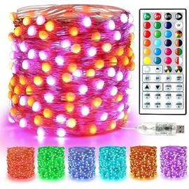 Waterproof Christmas String Lights 66ft - RGB Outdoor Holiday Lighting with Remote, Color-Changing LED Lights for Bedroom, Patio, Parties, Christmas Decorations, Waterproof String Lights