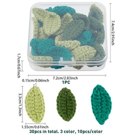FINGERINSPIRE 30pcs Handmade Crocheted Leaves in 3 color Crochet Green Leaf Handmade Crocheted Flowers Leaves Small Leaf Applique for Decorative Cardmaking Scrapbook Craft