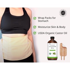 Kate Blanc Cosmetics Castor Oil Pack Wrap (16oz Glass Bottle Included) Moisturize Body and Skin. Reusable, Comfortable Fit, Adjustable