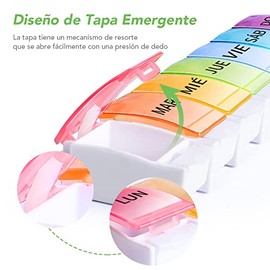 Opret Pastillero Semanal Español, Pastilleros para Medicamentos con Interruptor de Expulsión, Pastillero de Viaje 1 Toma, Organizador Pastillas 7 Dias y Dispensador Comprimidos para Viaje
