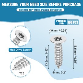 PATIKIL 100 Pcs Flat Head Torx/Star Screws, M5 x 20mm Torx Drive Self Tapping Wood Screws Stainless Steel Countersunk Tamper Proof Screw with T25 Bit for Wood Soft Metal
