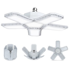 HZSANUE HZSANUE B22 Bayonet LED Garage Light 80W, 3500K Warm White 9000Lm Deformable Workshop Lamp with 5 Adjustable Panels, LED Ceiling Lighting, for Garages, Basement, Warehouse, Attic, Gym (Pack of 1)