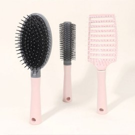 3-in-1 Hair Styling Cushion Paddle Brush with Round & Ribbed Design Brush Blue 2ea