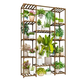Bamworld 62.2'' Tall Plant Stand Indoor Large Plant Shelf for Multiple Plants Wood Flower Stand Outdoor Hanging Plant Rack for Living Room Garden Balcony Home Decor
