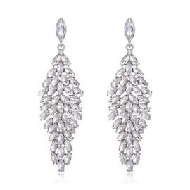 EVER FAITH Crystal Fashion Statement Dangle Drop Earrings, Art Deco Marquise Chandelier Earrings for Woman Clear Silver-Tone