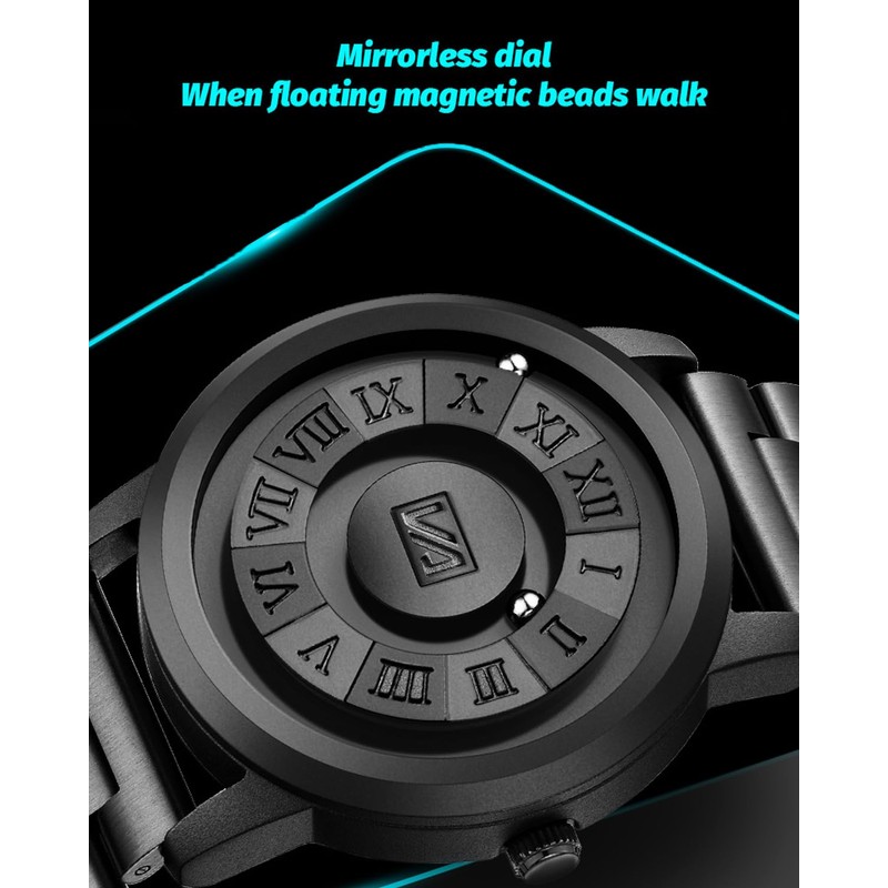 Introducing Magnetic Floating Ball Watch for Men, Black Texture, Design