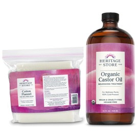 HERITAGE STORE HERITAGE STORE Organic Castor Oil Pack Wrap Kit - Soothing Castor Oil Packs - Heat Compress for Abdomen, Joints, Overall Health - 32oz Cold Pressed Oil, 13x15 in. Cotton Flannel, Vegan