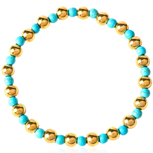 Lolo's Jewelry Supply Turquoise Gold Plated Stretch Bead Ball Bracelet