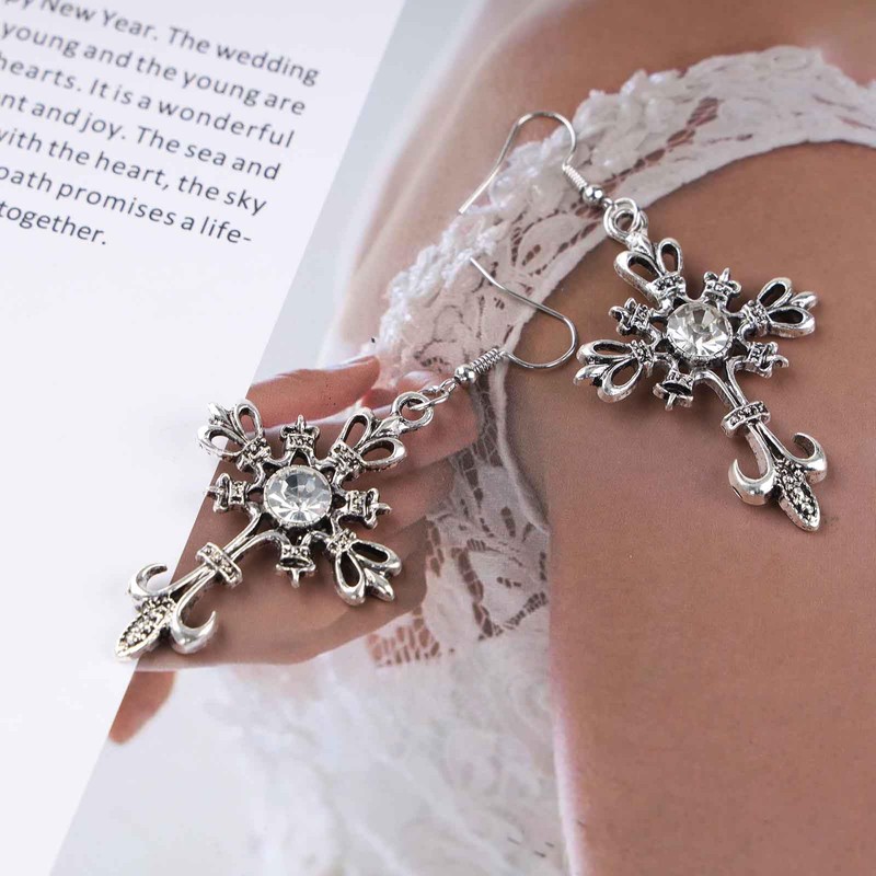 Iaceble Boho Gothic Cross Dangle Hook Earrings Cz Cross Drop