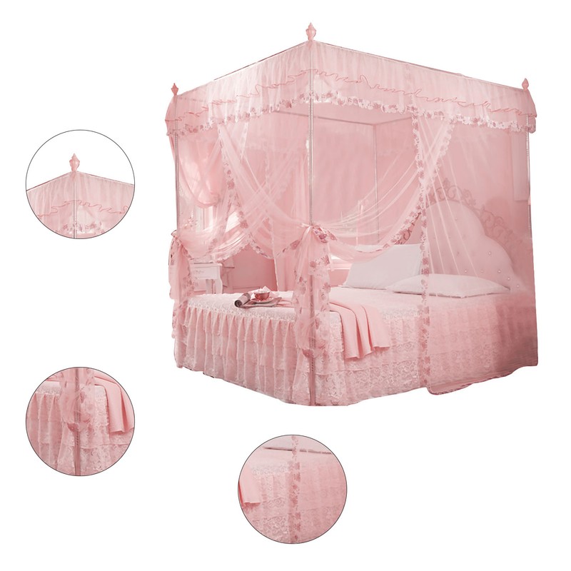 Luxury Princess 3 Side Openings Post Bed Curtain Canopy Netting