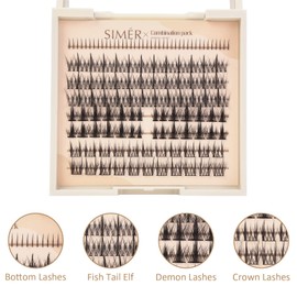 SIMER False Eyelashes 6-14mm Individual Lashes 4 Types Manga Lashes Extension Kit 204 Clusters Lashes Natural Look DIY with Bottom Lashes for Y2K Make Up