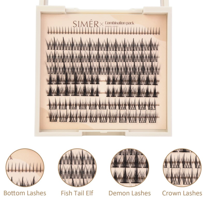 SIMER False Eyelashes 6-14mm Individual Lashes 4 Types Manga Lashes