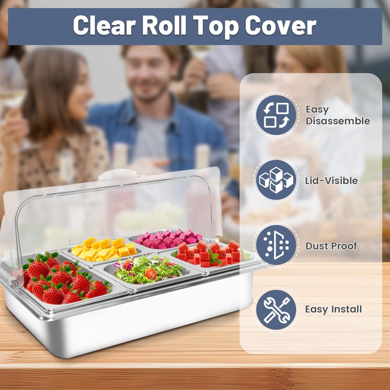 Countertop Ice Food Serving Display Tray with 5 Pan, Salad
