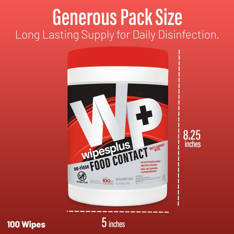 WIPESPLUS Cleaning Wipes All Purpose Food Contact - No Rinse,