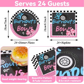 Qyeahkj 24 Guests Burnouts or Bows Gender Reveal Party Supplies Baby Boy or Girl Disposable Plates and Napkins Tablecloth Baby Shower Party Decorations Paper Tableware Set Decor Party Favors