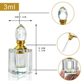 H&D HYALINE & DORA 3ML Refillable Crystal Perfume Bottle Empty, Clear Crystal Cut Travel Perfume Bottle