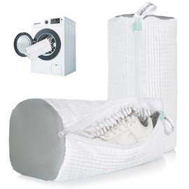 Pack of 2 Shoes Wash Bags, Reusable Shoe Wash Bag, Washing Machine, with Hidden Zip, All-Round Cleaning - White/Grey