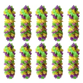 50 Pack Mardi Gras Flower Leis Necklaces Bulk, Red Green Yellow Mardi Gras Hawaiian Leis For Mardi Gras Party Decorations, Gaysby Themed Party, Masquerade Costume Accessories